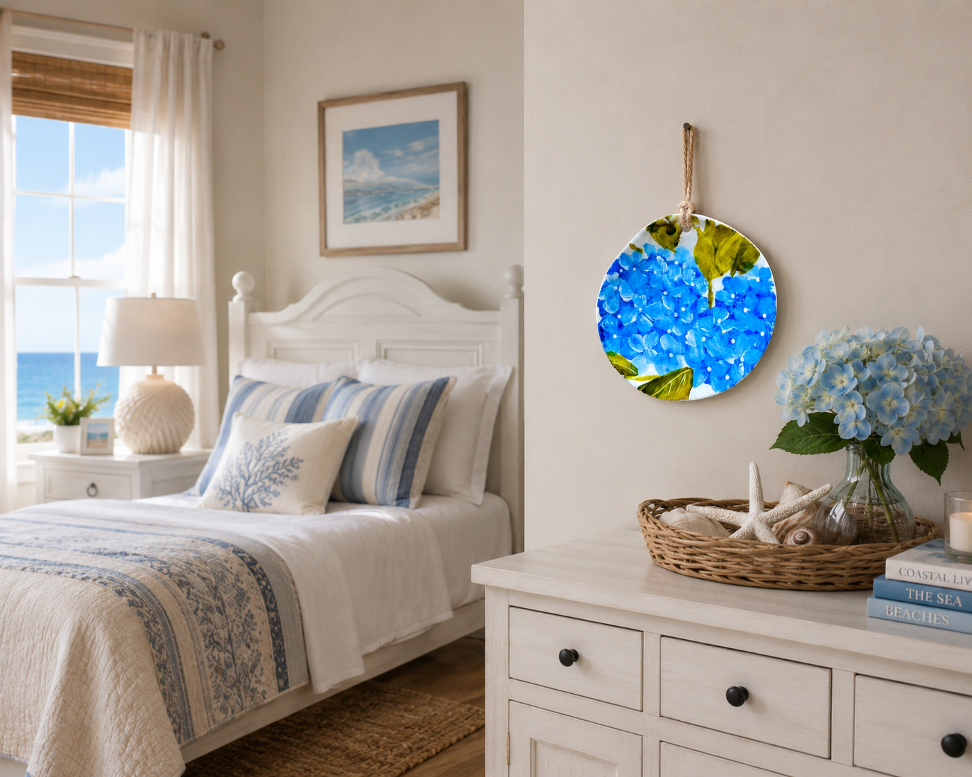 Hand Painted Cape Cod Scallop Shell Ornament | Coastal Art