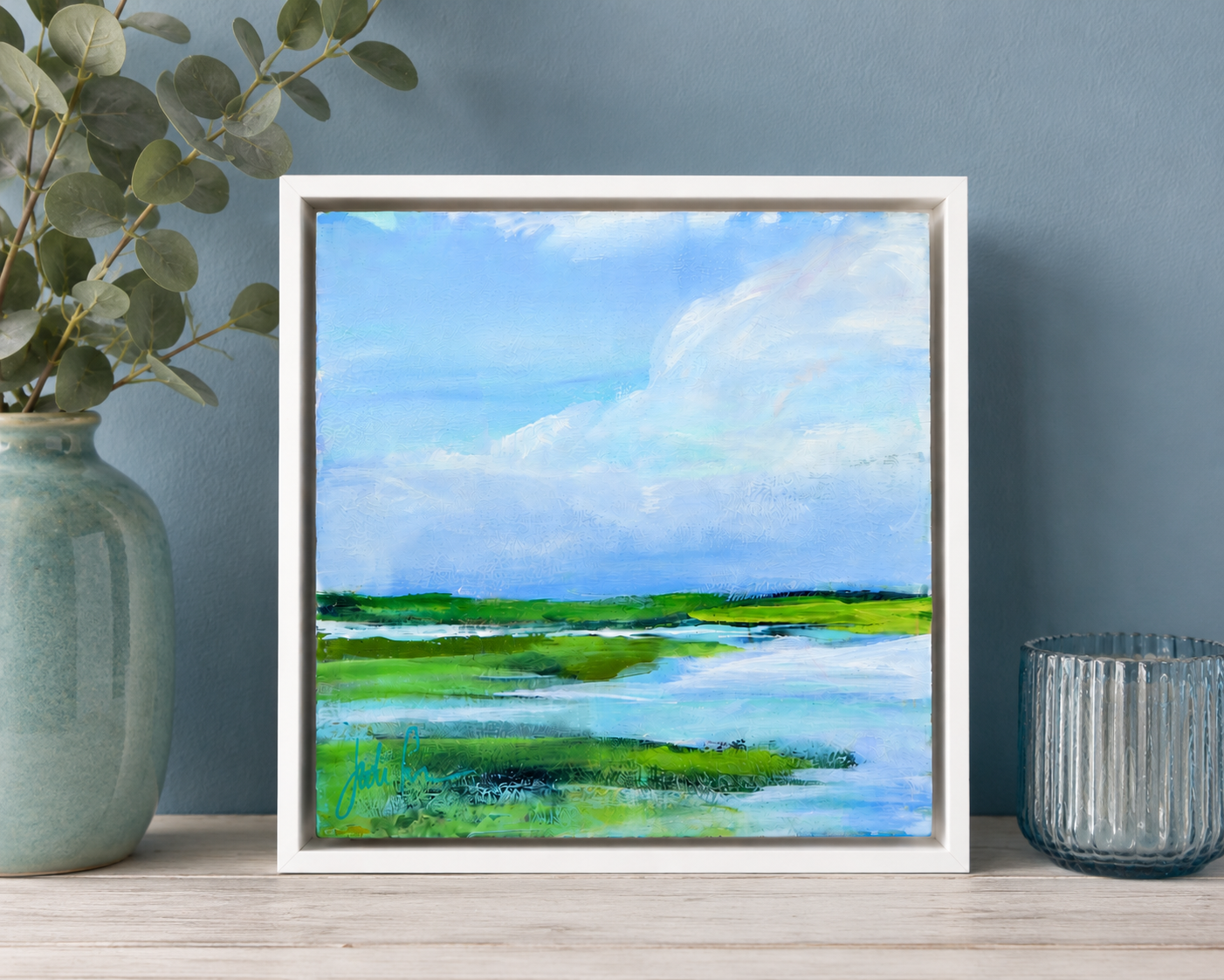 Spring Marsh | Original 8x8 Framed Mixed Media Painting