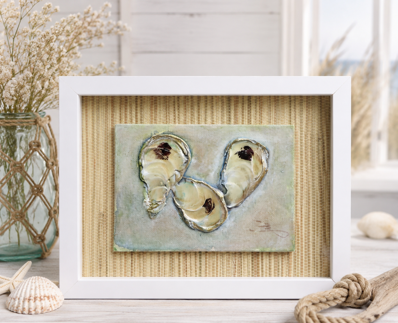 Framed 3D Oyster Shell Artwork | Original Coastal Mixed Media Wall Art