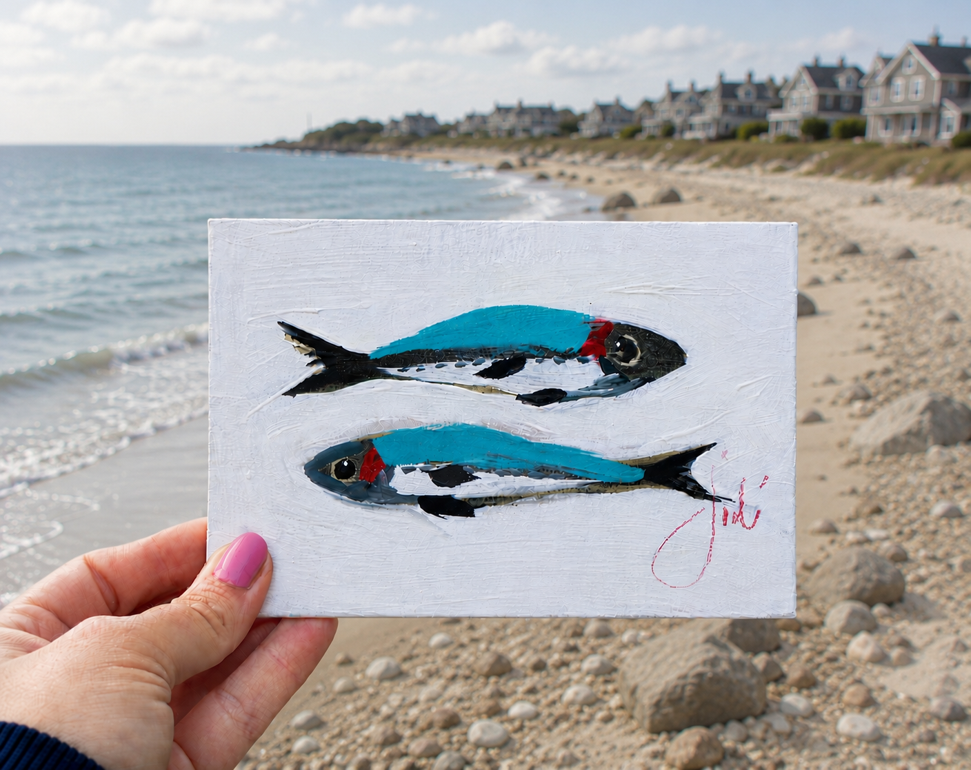 Coastal Fish Painting | Original Hand-Painted Wood Panel