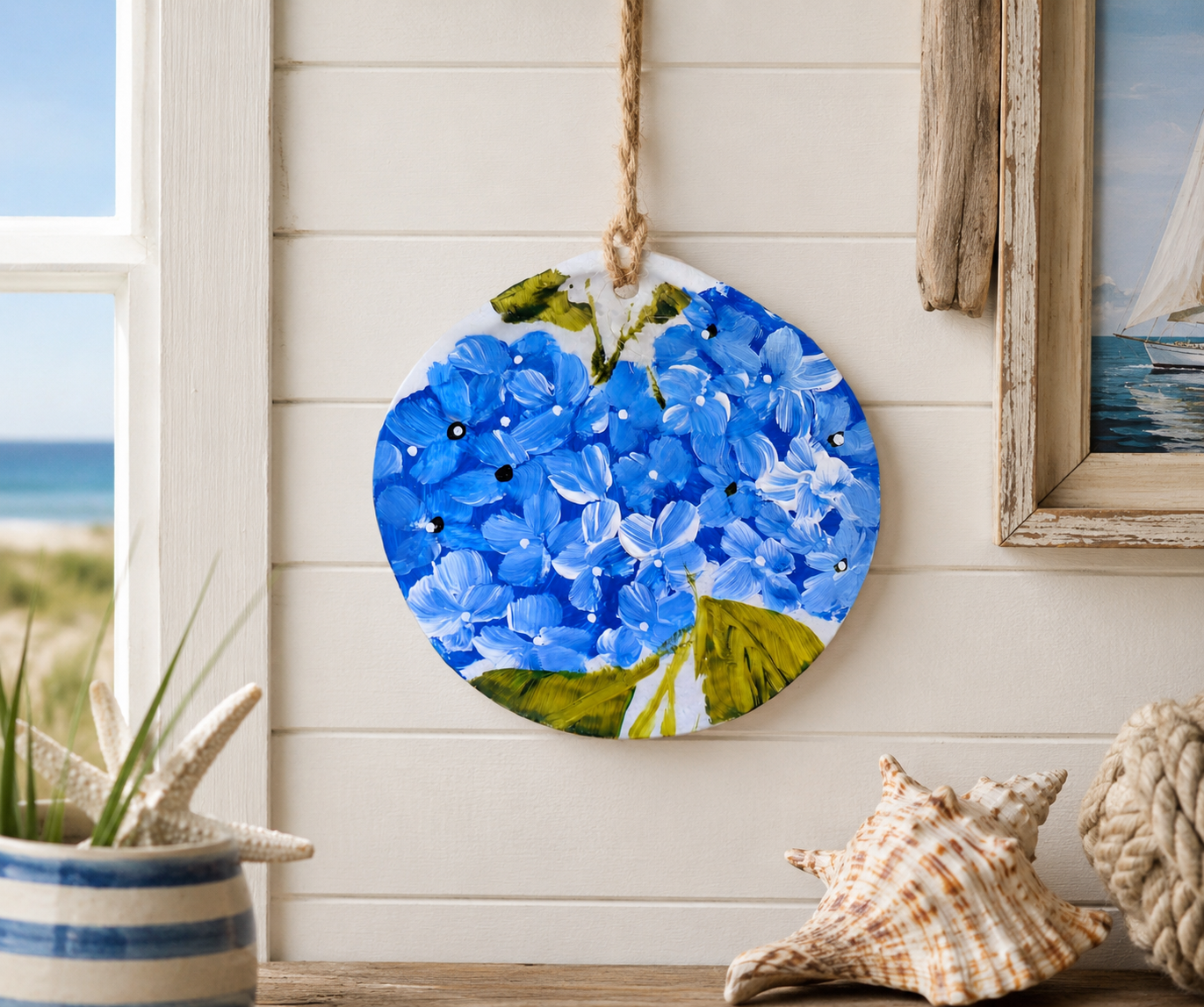 Hand Painted Cape Cod Scallop Shell Ornament | Coastal Art