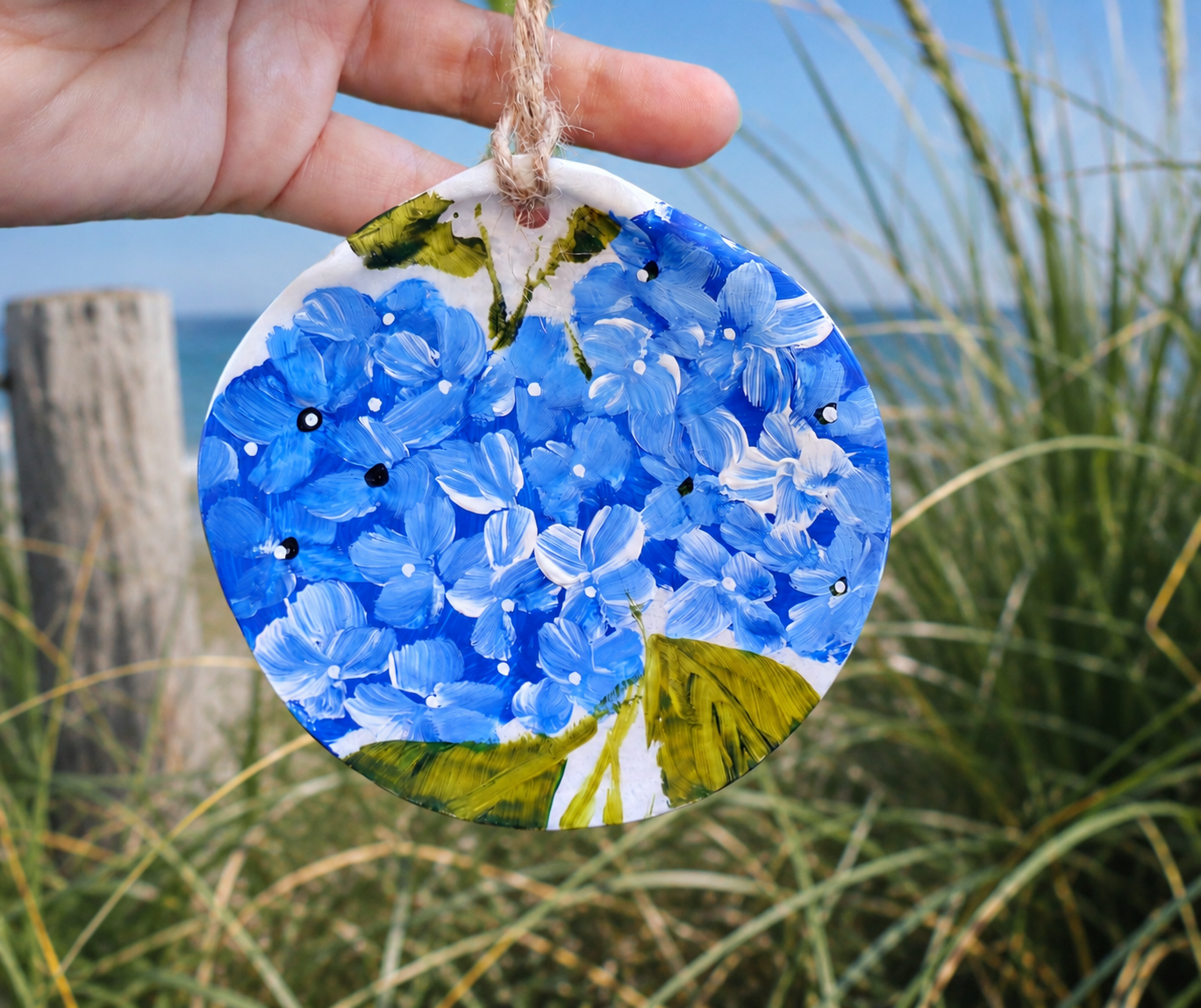 Hand Painted Cape Cod Scallop Shell Ornament | Coastal Art