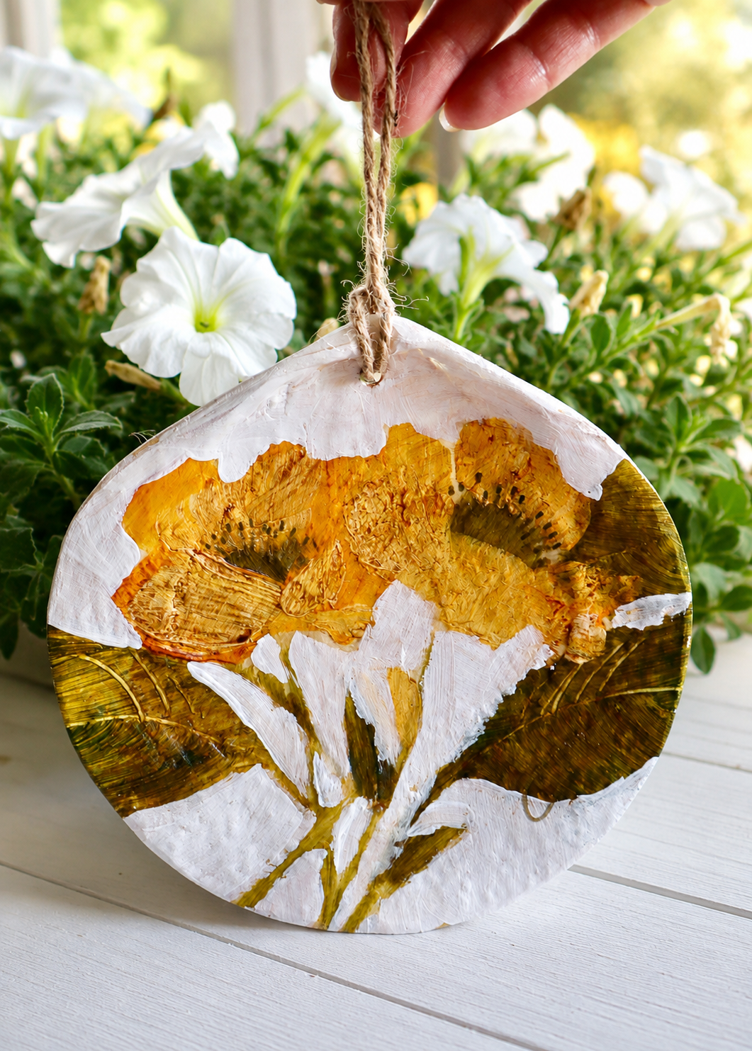 Hand Painted Cape Cod Scallop Shell Ornament | Coastal Art