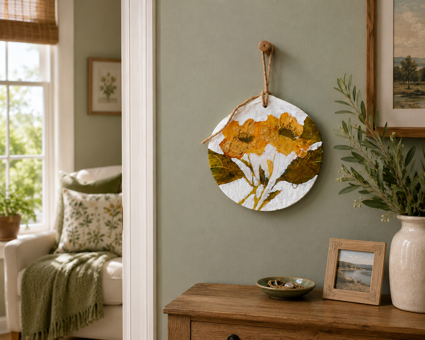 Hand Painted Cape Cod Scallop Shell Ornament | Coastal Art