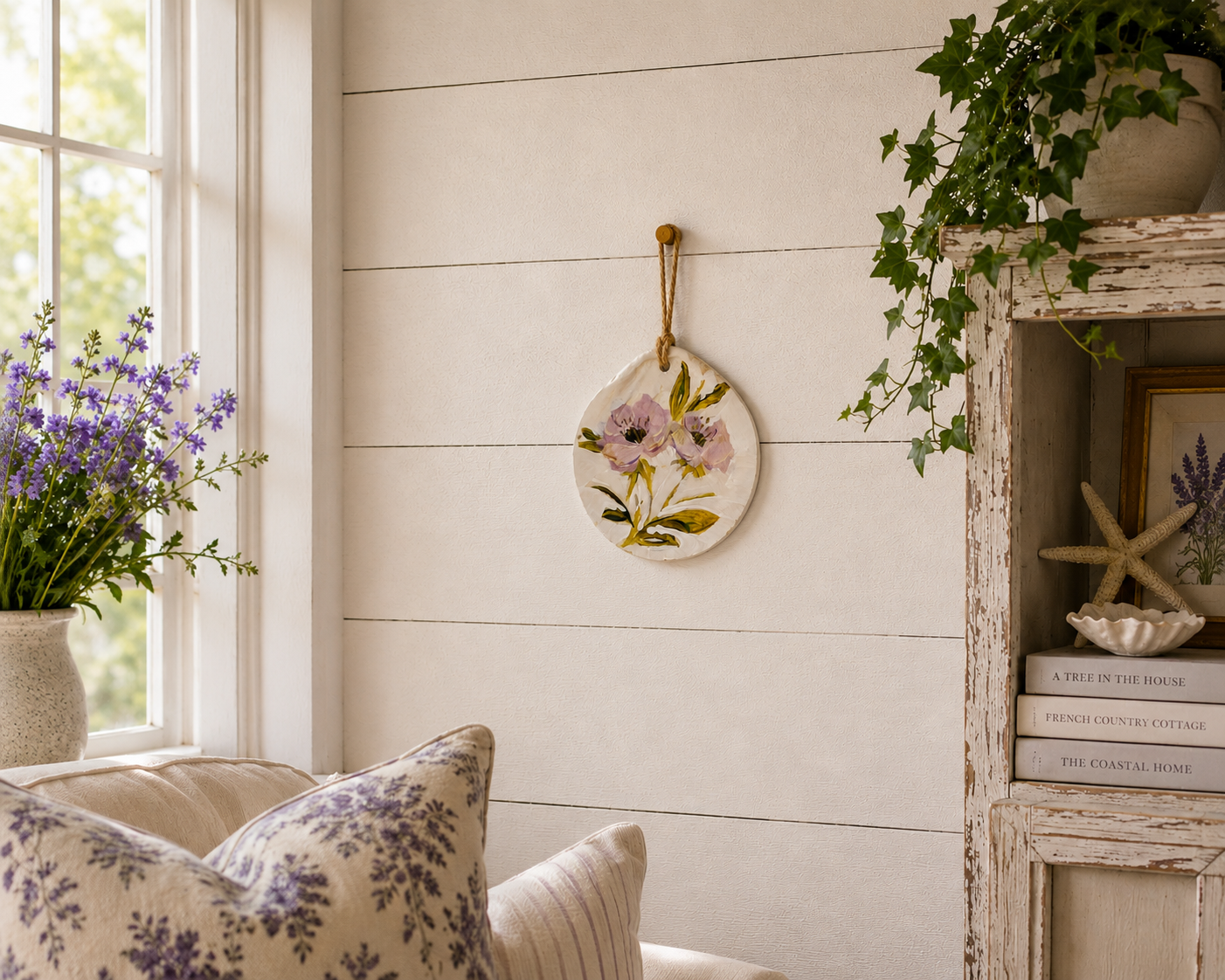 Hand Painted Cape Cod Scallop Shell Ornament | Coastal Art