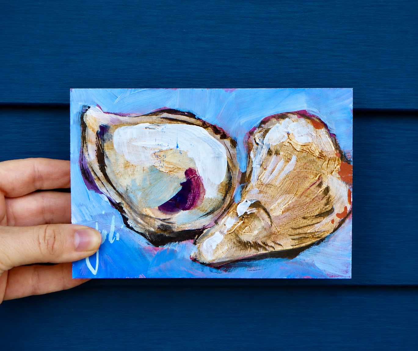 Original Oyster Painting | 4x6 Coastal Wood Panel Art