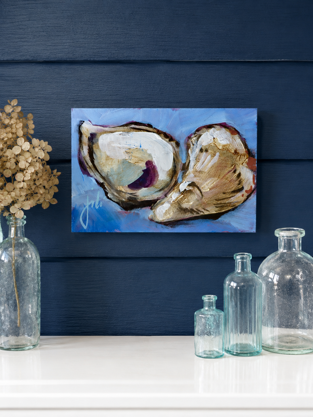 Original Oyster Painting | 4x6 Coastal Wood Panel Art