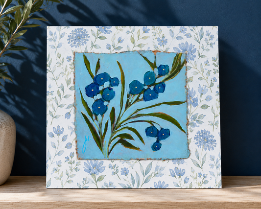 Coastal Blue Botanicals | Original Mixed Media Floral Artwork