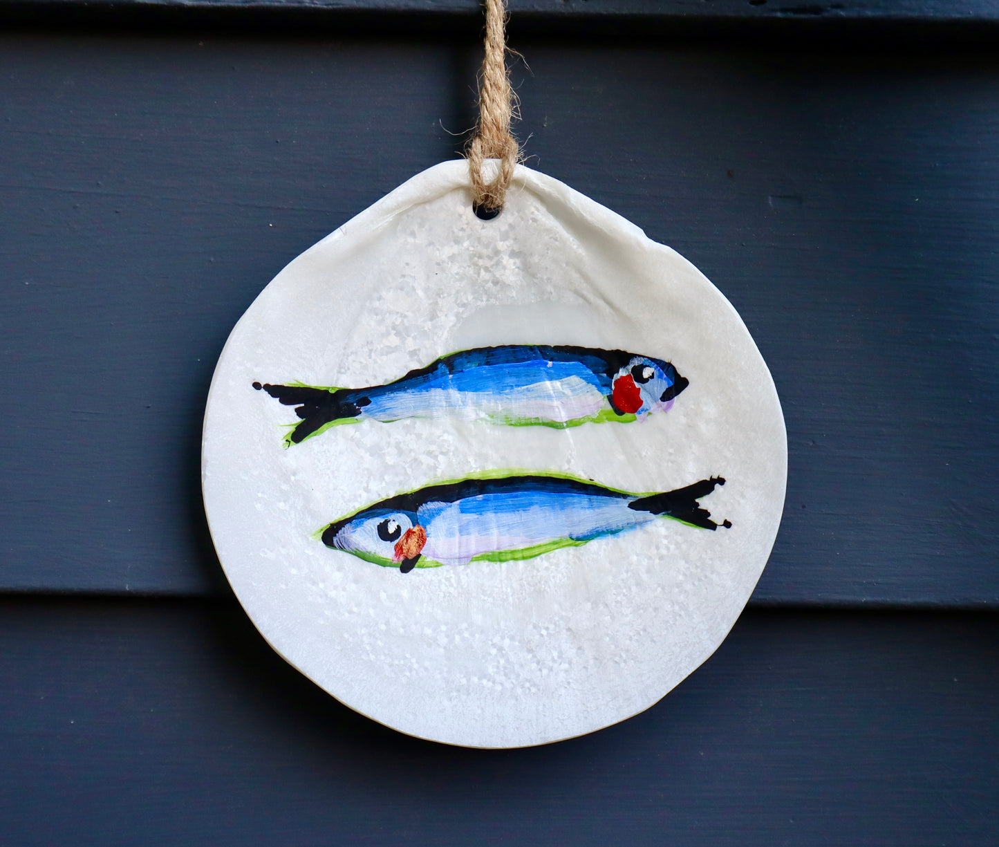 Hand Painted Cape Cod Scallop Shell Ornament | Coastal Art