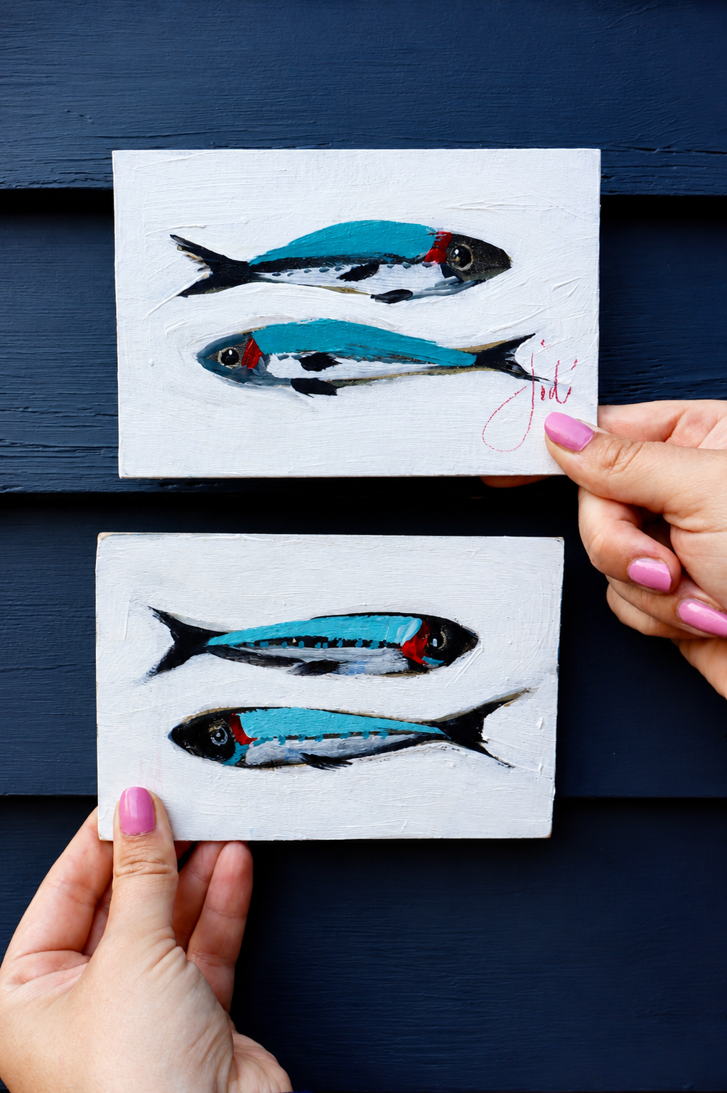 Coastal Fish Painting | Original Hand-Painted Wood Panel
