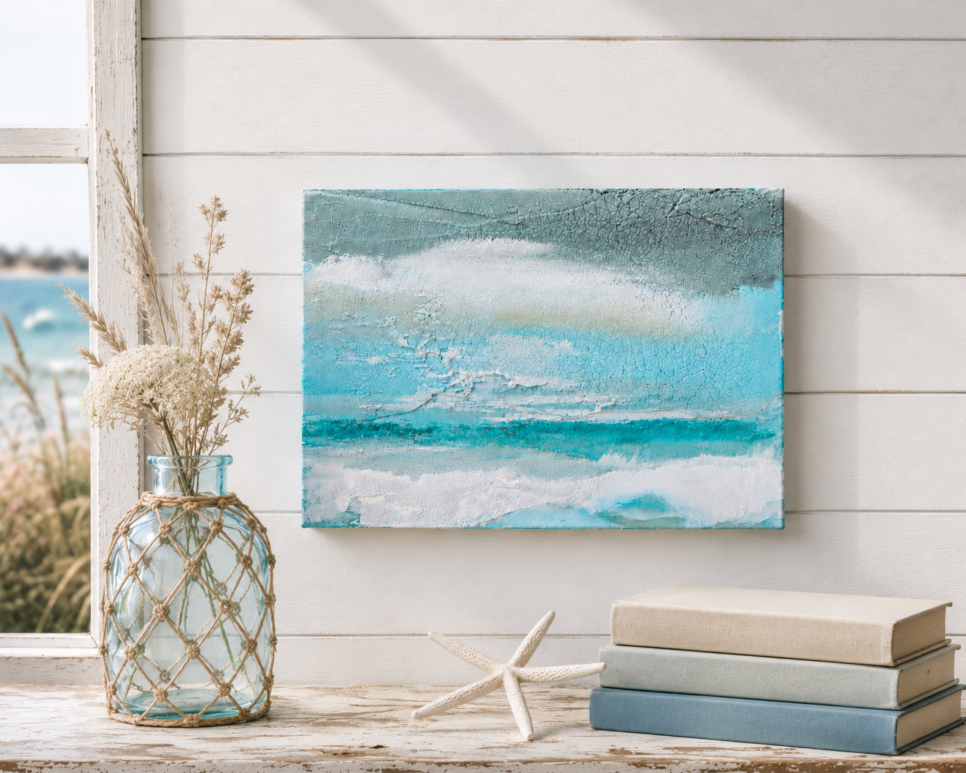 Original Textured Ocean Painting | Cape Cod Coastal Wall Art